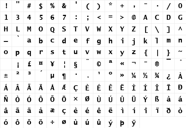 Lucida Becker Sans Typewr Demi Regular Character Map