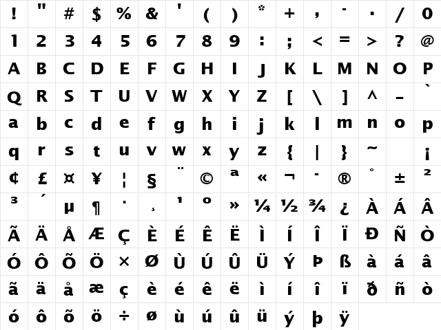 Lucida Becker Sans Bold Character Map