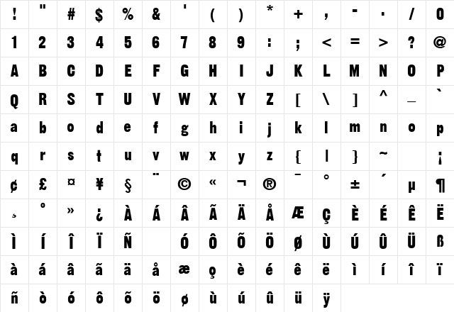 Gothic SSi Regular Character Map