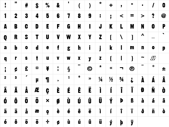 Gothic SSi Bold Character Map