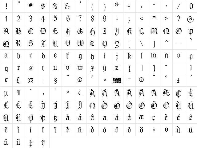 Gothenburg Regular Character Map