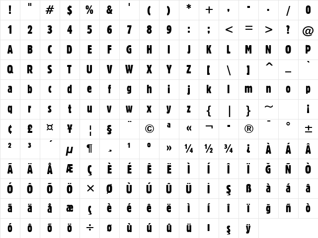 Gothic821 Cn BT Regular Character Map