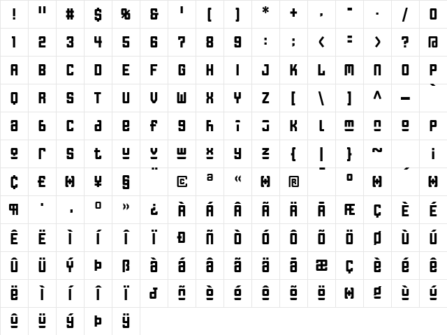Gothic OneOne Condensed Regular Character Map