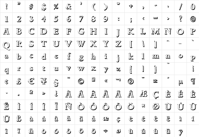GouditaShadow Bold Character Map