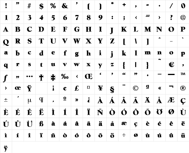 Goudx-ExtraBold Regular Character Map