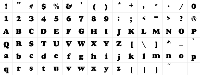 Goudy Heavyface Regular Character Map