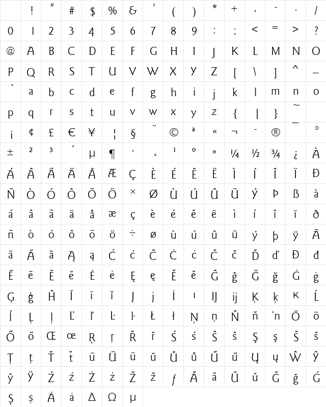 Goudy-Elegant Book Character Map