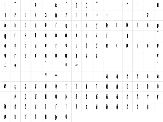 AndironOutline Regular Character Map