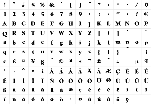 Goudy-Serial-Heavy Regular Character Map