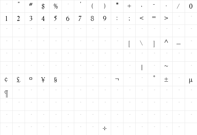 GoudY38LightTab Medium Character Map