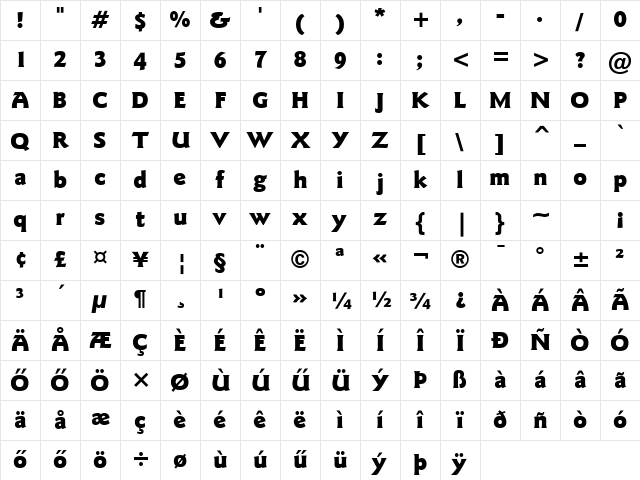 GoudySans BlackHU Black Character Map GoudySans BlackHU Black Character Map