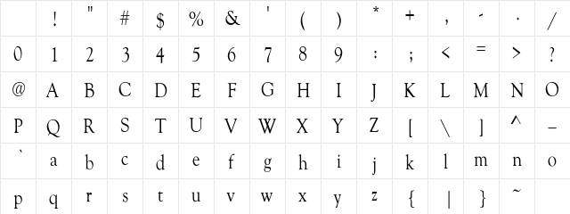 GoudyCnd-Normal Regular Character Map GoudyCnd-Normal Regular Character Map