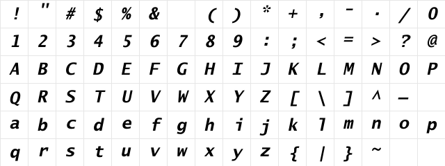 LucindaSansTypewriter BoldOblique Character Map