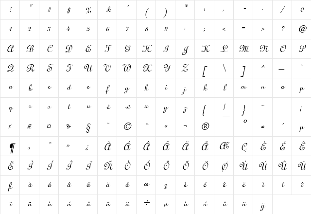 Lucy Italic Character Map Lucy Italic Character Map