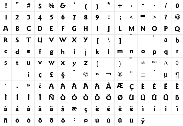 GoudySansTwo Bold Character Map GoudySansTwo Bold Character Map