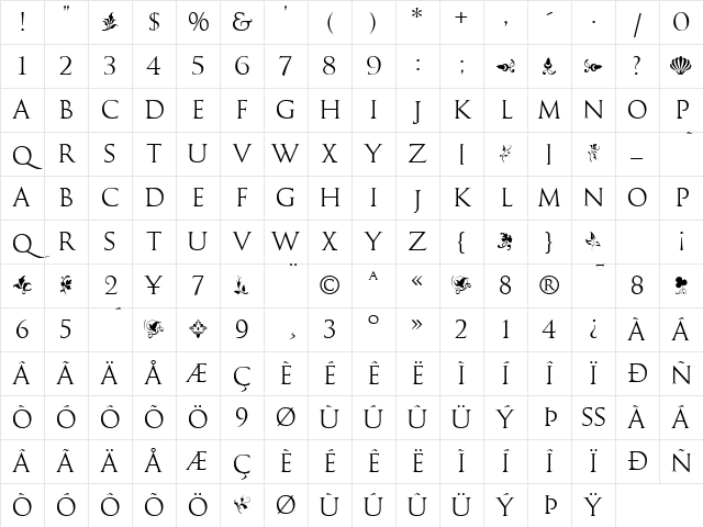 GoudyTrajan Regular Character Map