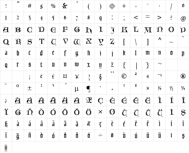 Goudy Text MT Lombardic Capitals Character Map