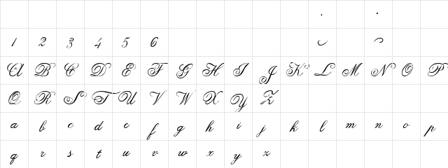 Anglia Script Regular Character Map