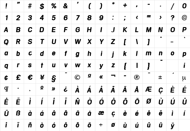 AndreasBecker Bold Italic Character Map