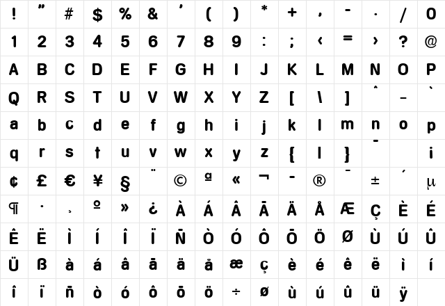 AndreasBecker Bold Character Map