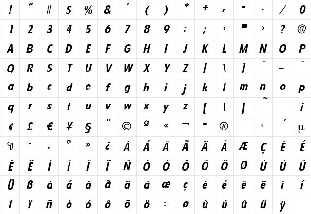 LuisBecker Bold Italic Character Map LuisBecker Bold Italic Character Map