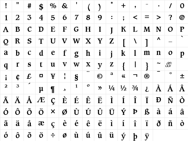 Grammateus SSi Bold Character Map