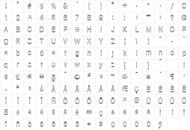AndreasBeckerOutline-Light Regular Character Map