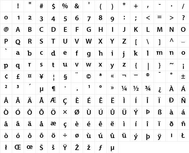 Grandesign Light Bold Character Map Grandesign Light Bold Character Map