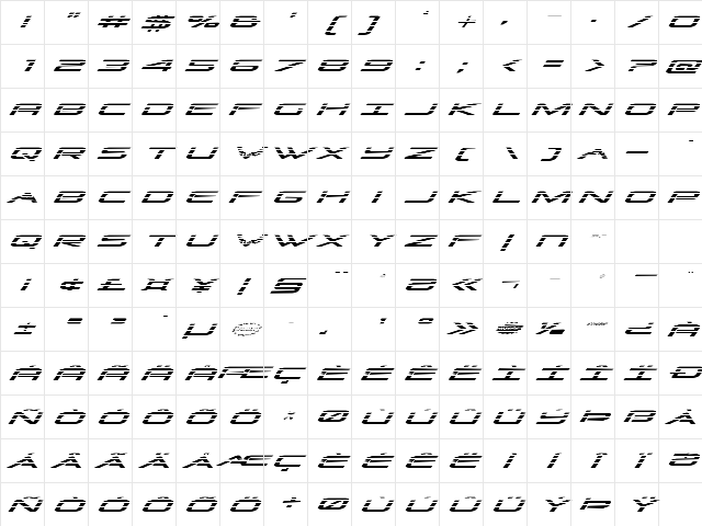 Grand Sport Gradient Italic Italic Character Map