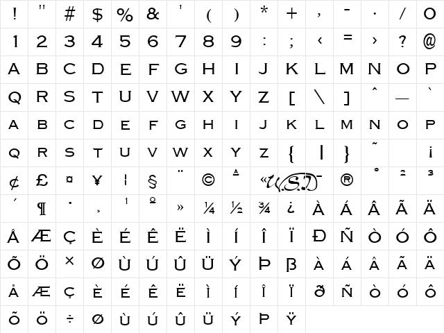 Graverplate Regular Character Map