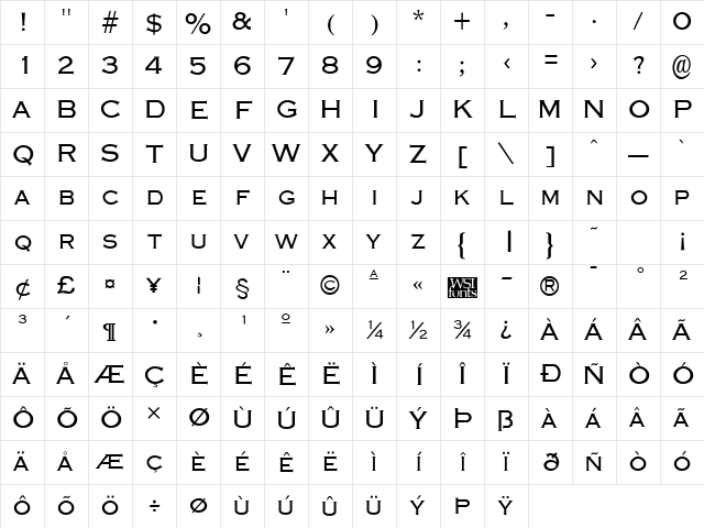 Graverplate Regular Character Map