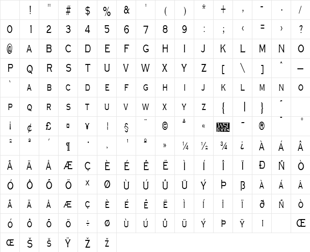GraverplateNarrow Regular Character Map GraverplateNarrow Regular Character Map