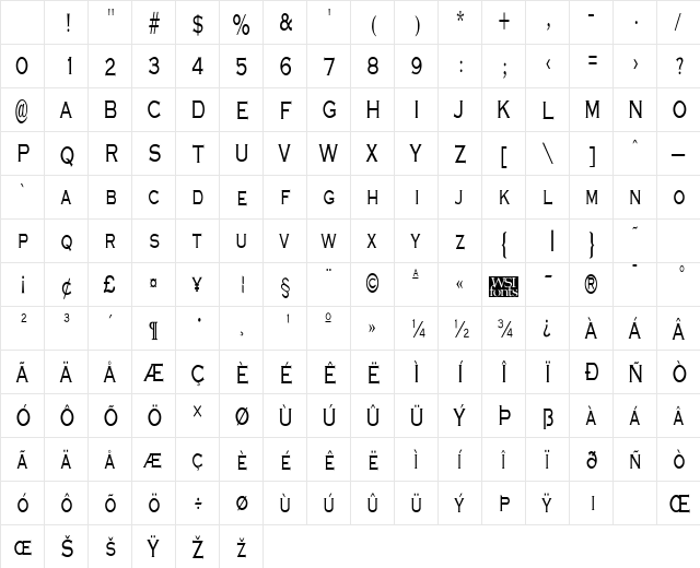 GraverplateNarrow Regular Character Map GraverplateNarrow Regular Character Map