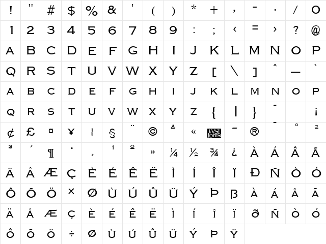 Graverplate Regular Character Map