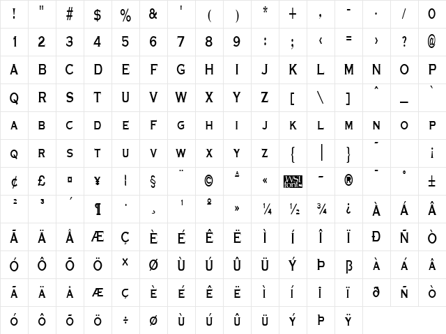 GraverplateNarrow Bold Character Map