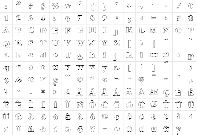 AndrewBeckerOutline-Heavy Regular Character Map