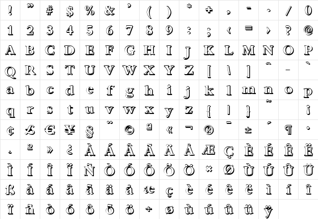 AndrewBeckerShadow Bold Character Map