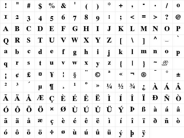 Greco Ten OldStyle SSi Bold Old Style Figures Character Map