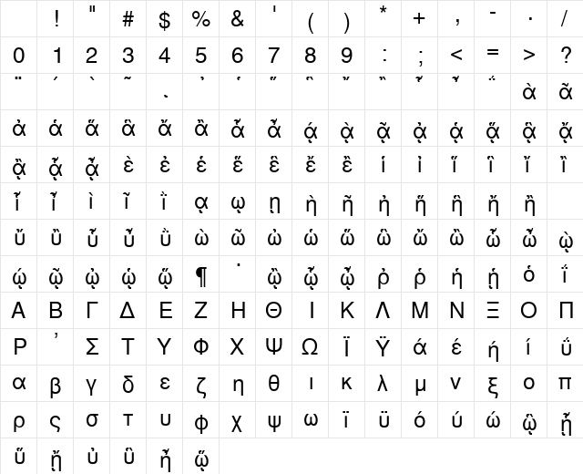 GreekSansAncientSSK Regular Character Map GreekSansAncientSSK Regular Character Map