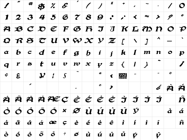 Gregorian Bold Italic Character Map