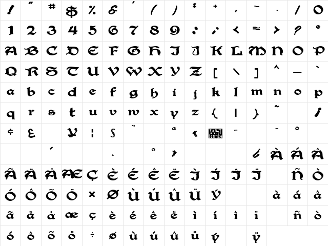 Gregorian Bold Character Map