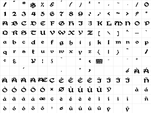 Gregorian Bold Character Map