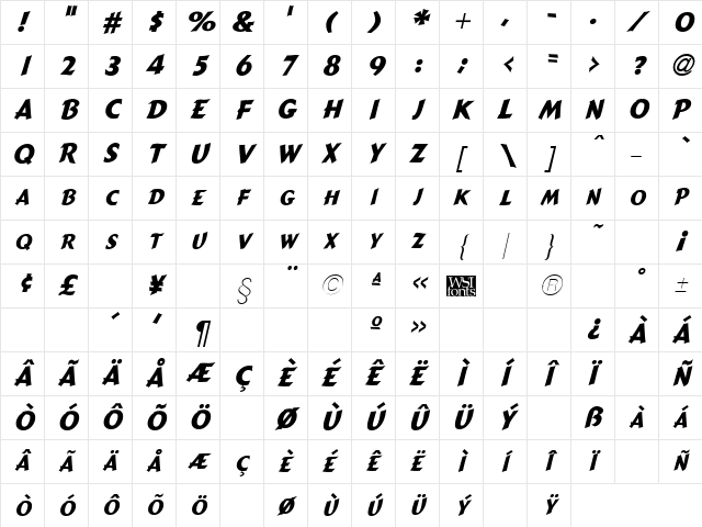 GremlinCaps Bold Italic Character Map