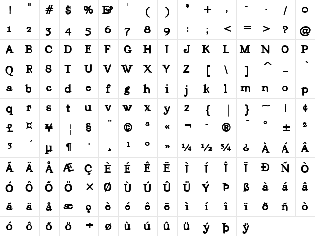 Andromeda ExtraBold Character Map Andromeda ExtraBold Character Map