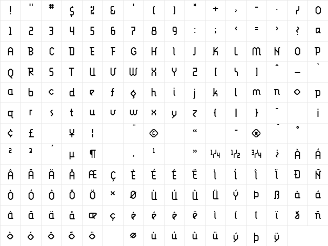 LunatixLight Regular Character Map