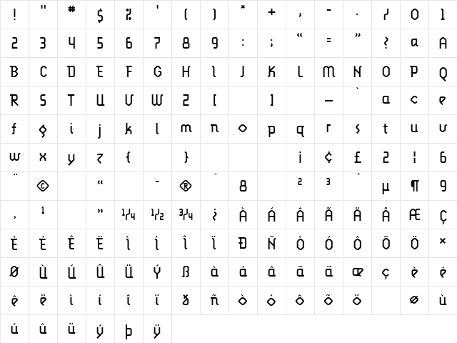 LunatixLight Regular Character Map