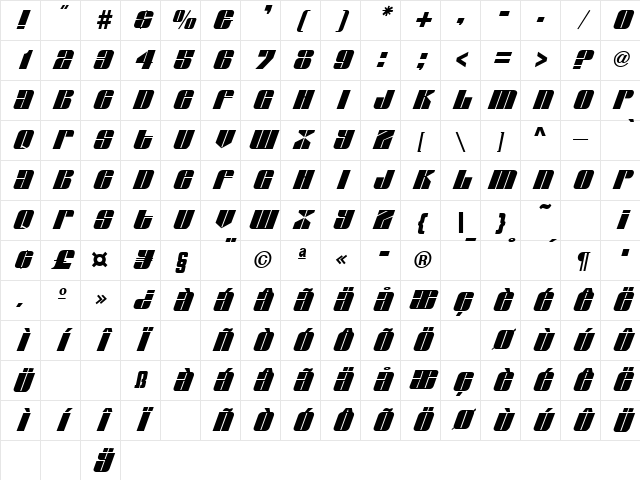 Greyhound SF Regular Character Map Greyhound SF Regular Character Map