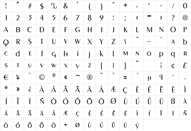 Greyhound Regular Character Map
