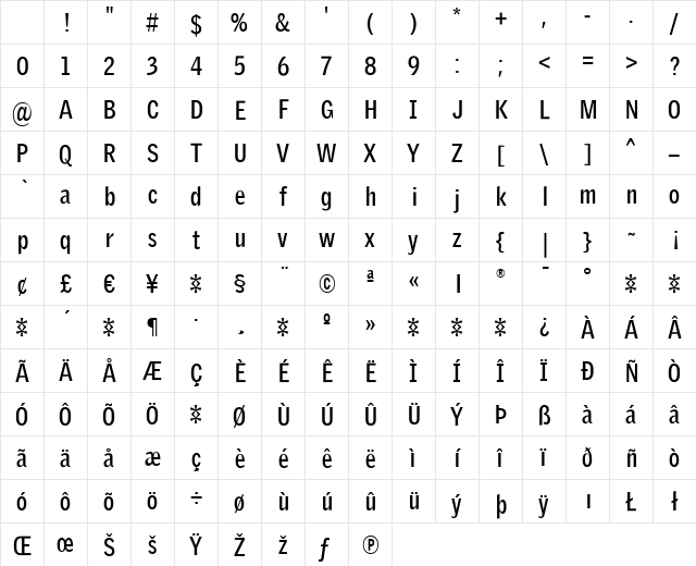 GriffithGothic Cond Bold Character Map GriffithGothic Cond Bold Character Map