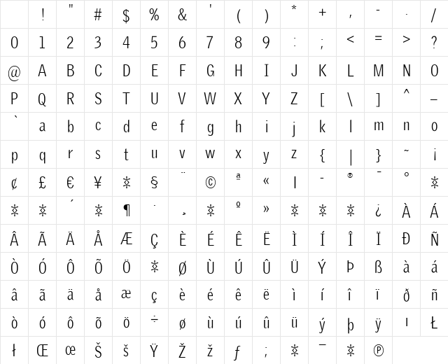 GriffithGothicCond Regular Character Map GriffithGothicCond Regular Character Map